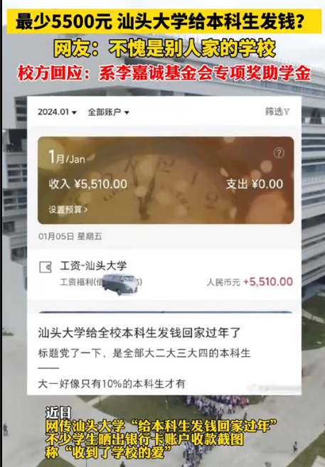 給學生發(fā)錢回家過年？最少5500元起，汕頭大學回應(yīng)